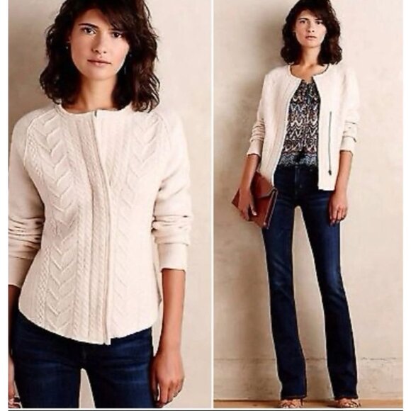 Knitted and Knotted Wool Cardigan S Cable Knit Fisherman Neutral 100% Wool - Picture 11 of 11